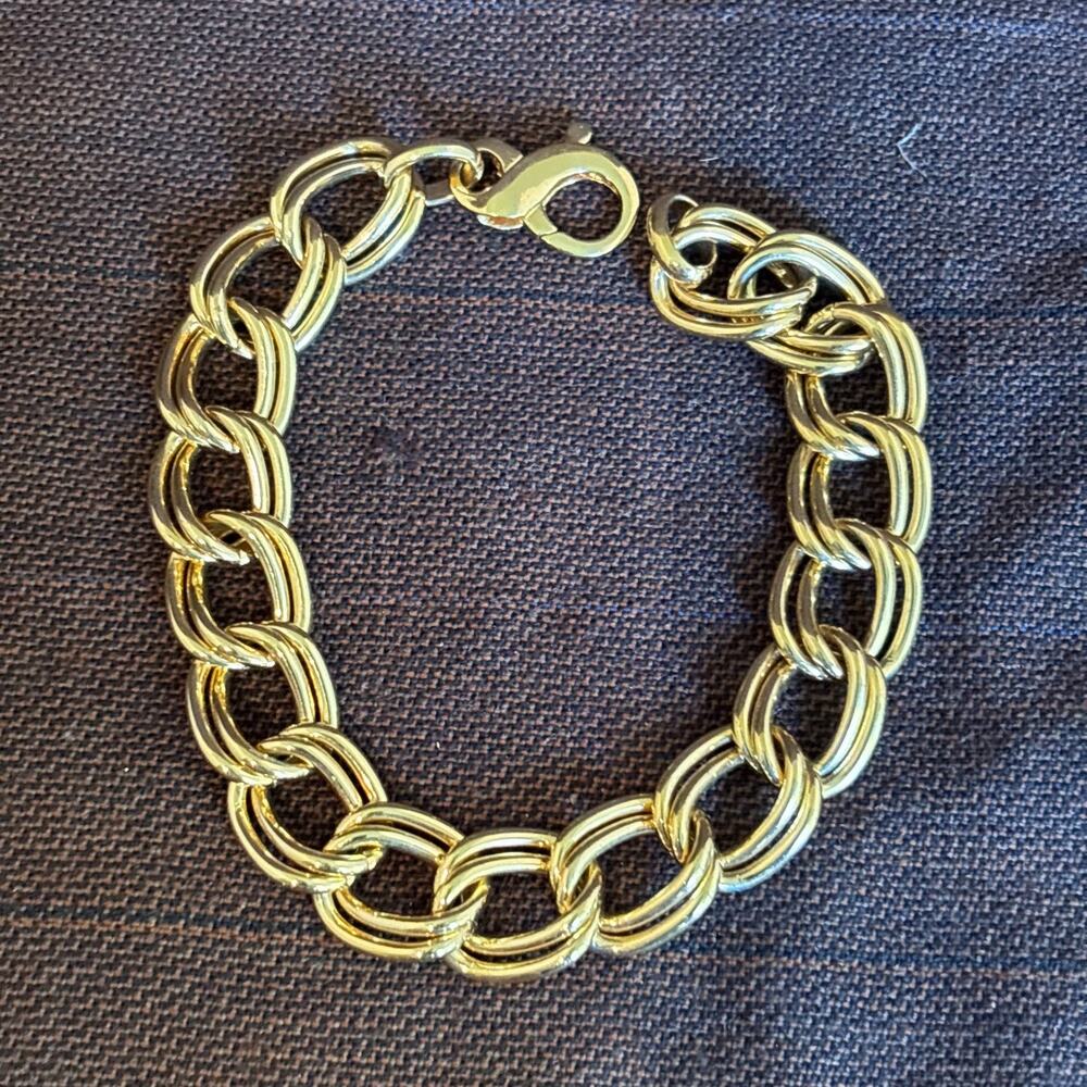 Vtg OTC Italy 18K GEP Bronze Double Link Charm Bracelet 8" Thick 31.95g QVC